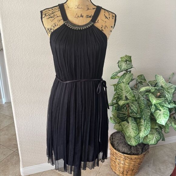 TANGO Black Pleated Halter Dress with Beaded Neckline – Size Large - Picture 1 of 5